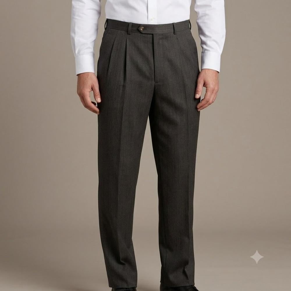 Vintage Cesarani Pleated Dress Pants Mens 36R Gray Pinstripe Wool Blend‎ EUC